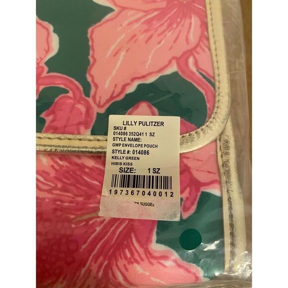 Lilly Pulitzer Envelope Pouch NWT Kelly Green Hibis Kiss Floral Resort bag - Picture 3 of 5